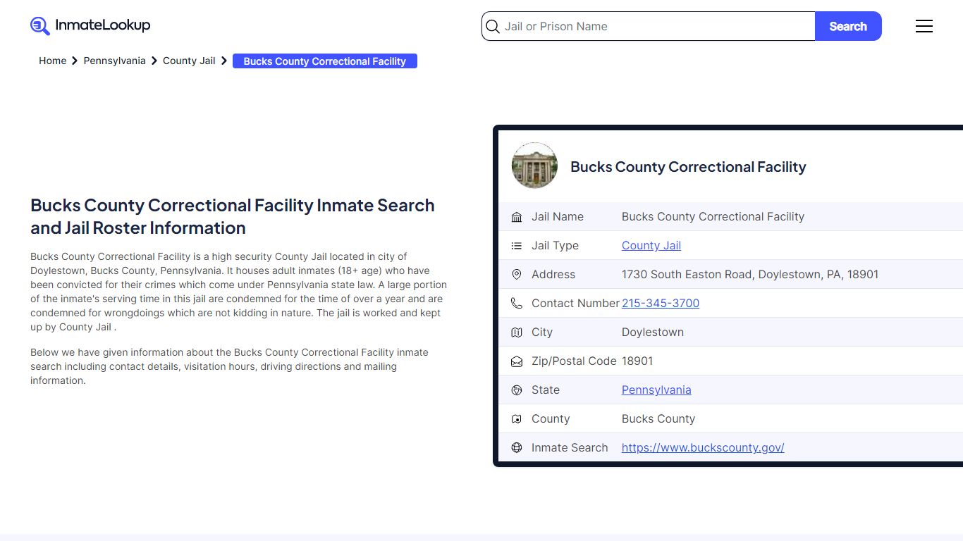Bucks County Correctional Facility Inmate Search and Jail Roster ...