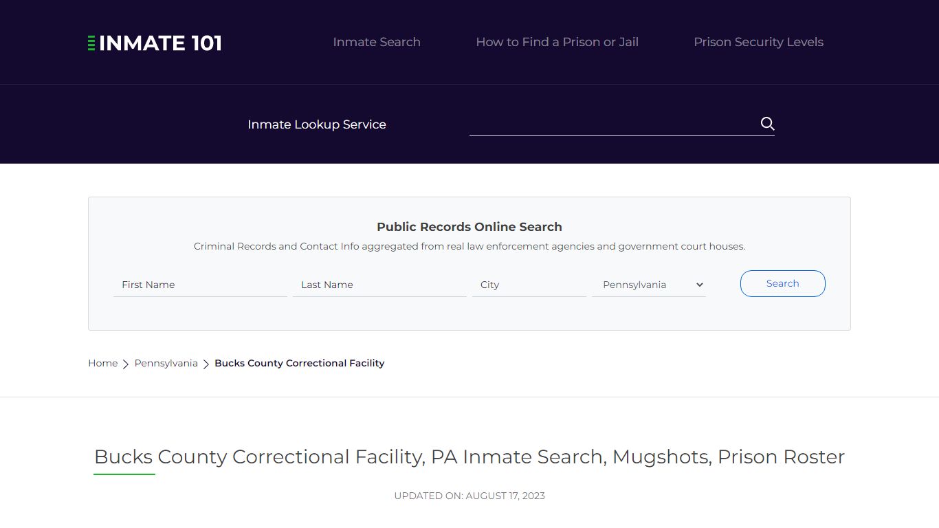 Bucks County Correctional Facility, PA Inmate Search, Mugshots, Prison ...